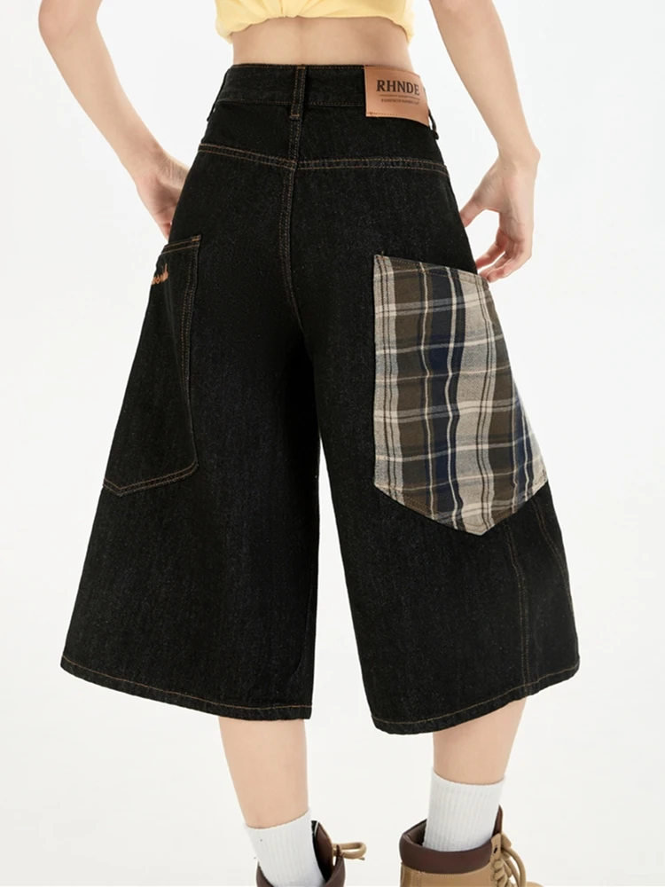 

ZHISILAO Vintage Wide Leg Straight Calf-length Jeans Women Casual Chic Patchwork Calf-length Denim Pants Streetwear Summer 2025