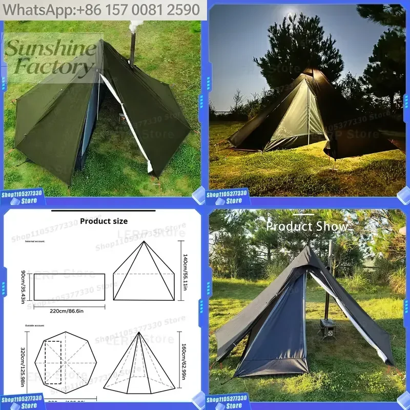 Pyramid Single Summer Tent Outdoor Camouflage with Chimney Portable Waterproof Double Layer Camping Shelter BC