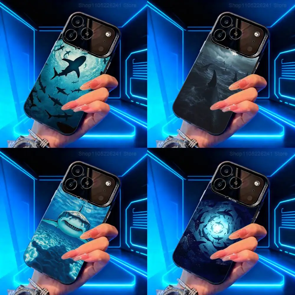 

Blue Art Shark For iPhone 15,14,13,11,SE,XS,MAX,12,16,17,Mini,Pro,Black Matte Silicone Cover Case