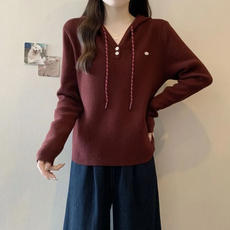 Hooded One-piece Velvet Sweater Women's Autumn and Winter New Pullover Sweater Plus Velvet Thickened Bottoming Top