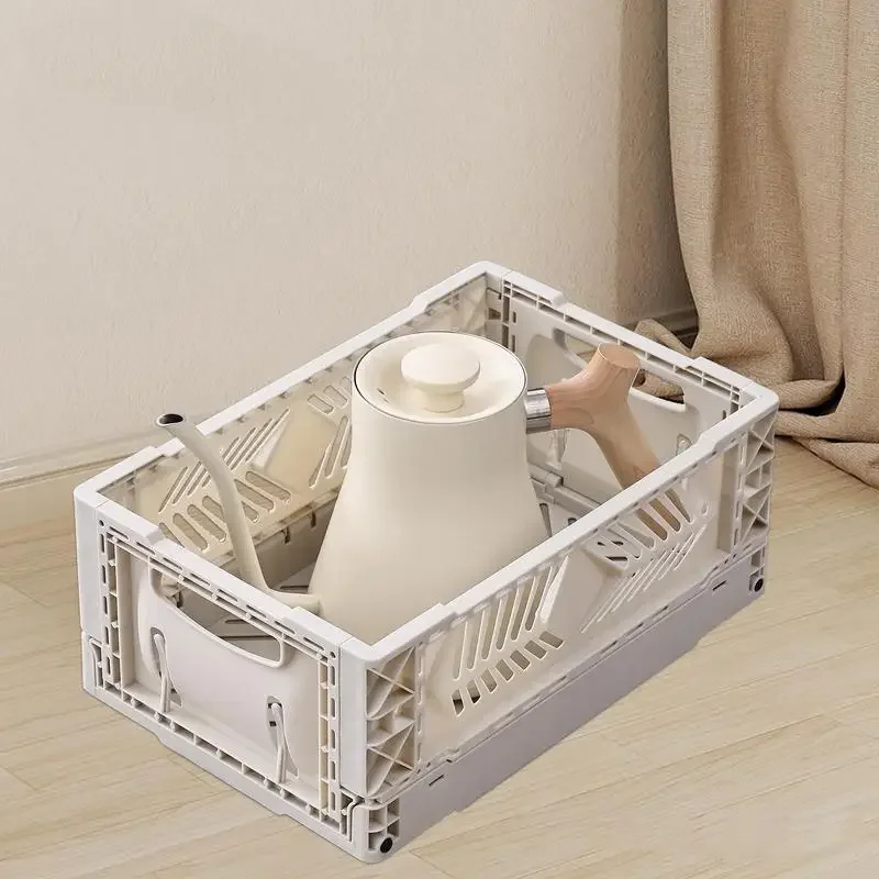 5L Folding Plastic Storage Box Storage Crate Stackable Desktop Cosmetic Basket Heavy Duty Utility Crate with Handles for toys