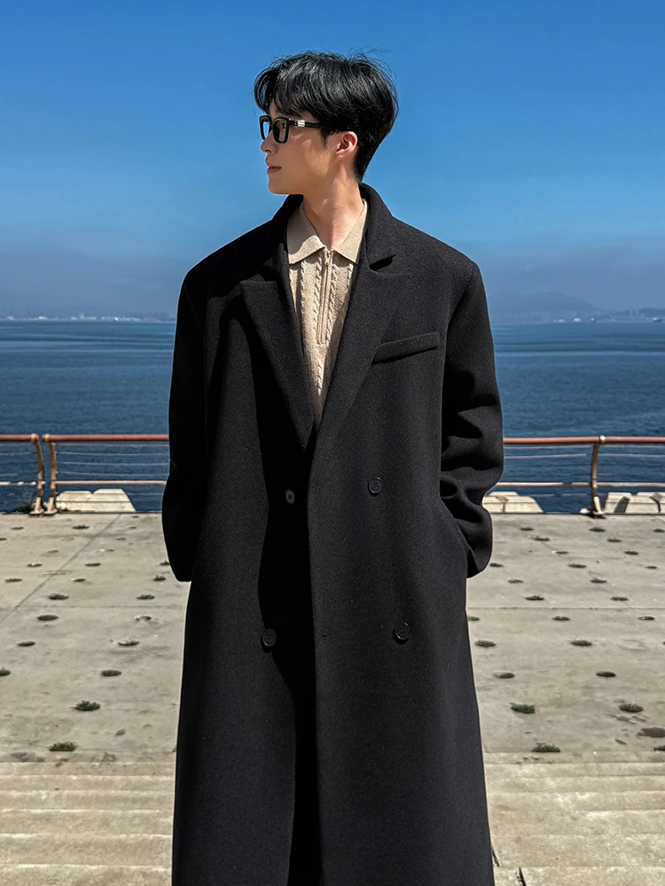 

Hebe Sle Bla шерстяное пальто с подкладкой на плечах, мужская осенне-зимняя ветровка средней длины, костюм CleanFit Briti Sle Jaet