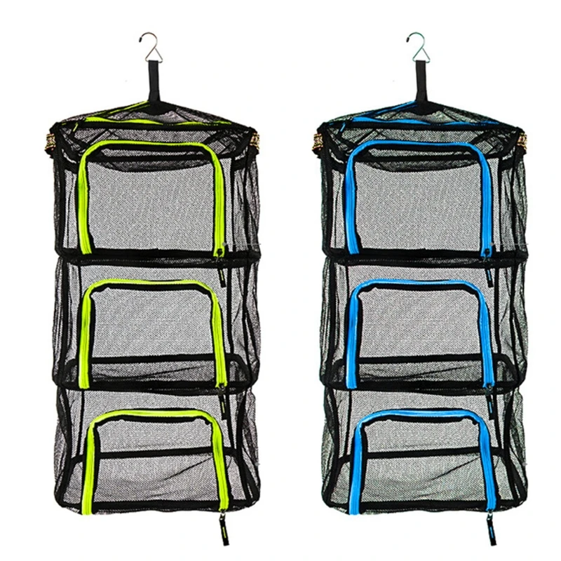 

Outdoor Foldable Hanging Herb Drying Rack with Side Lanyard Hook Portable Camping 4 Layers Dry Zipper Mesh Net for