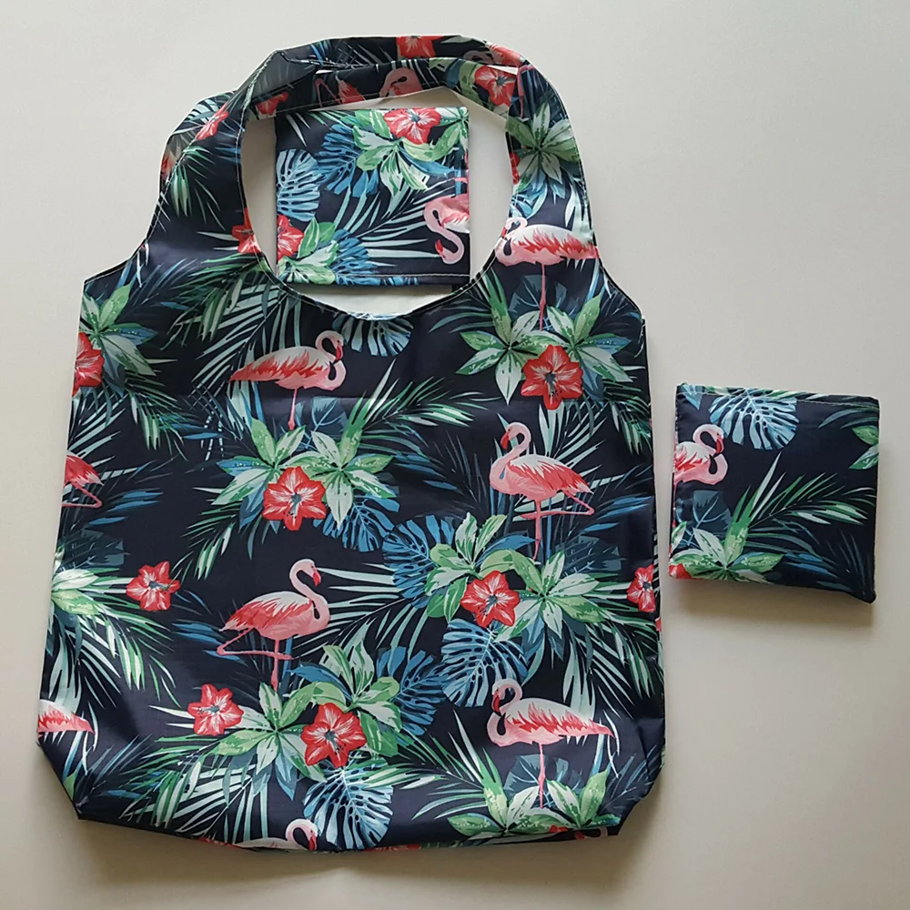

Pretty Full Page Flower Pattern Foldable Square Bag Recycled Durable Polyester Shopper Bag Compact Sturdy Storage Bag for Daily