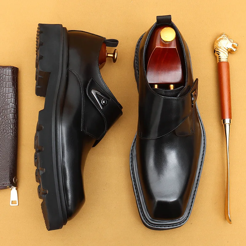 

Men'S Genuine Leather Vintage High Quality Shoes Luxury Wedding Formal Dress Classic Elegant Italian Black Shoe