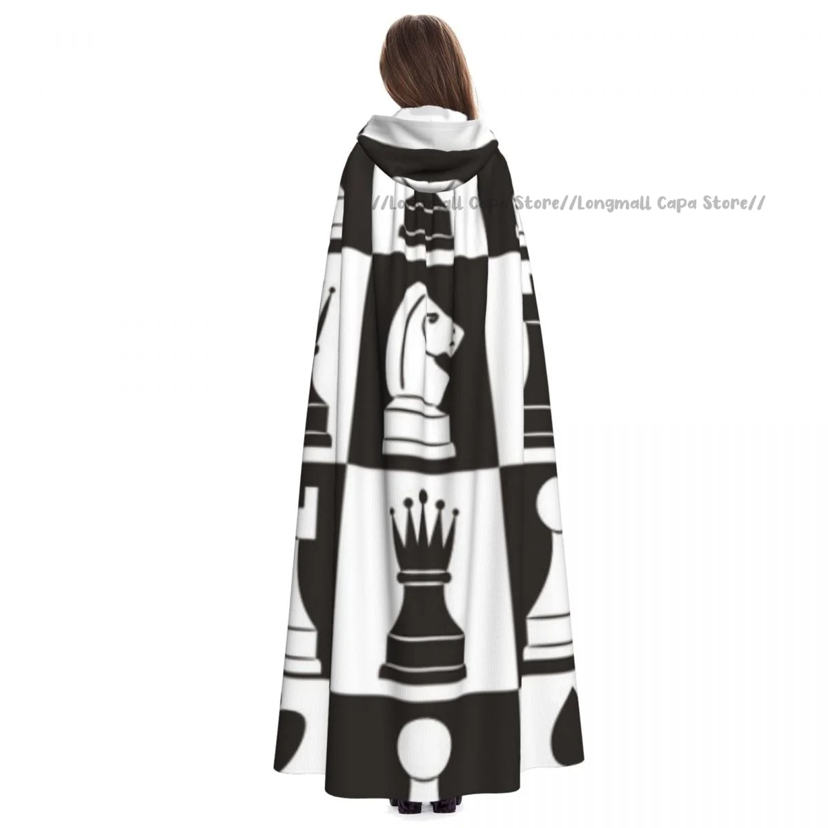 Adult Vampire Cape Hooded Robe Chess Pieces On Board Halloween Cloak Full Length Cosplay