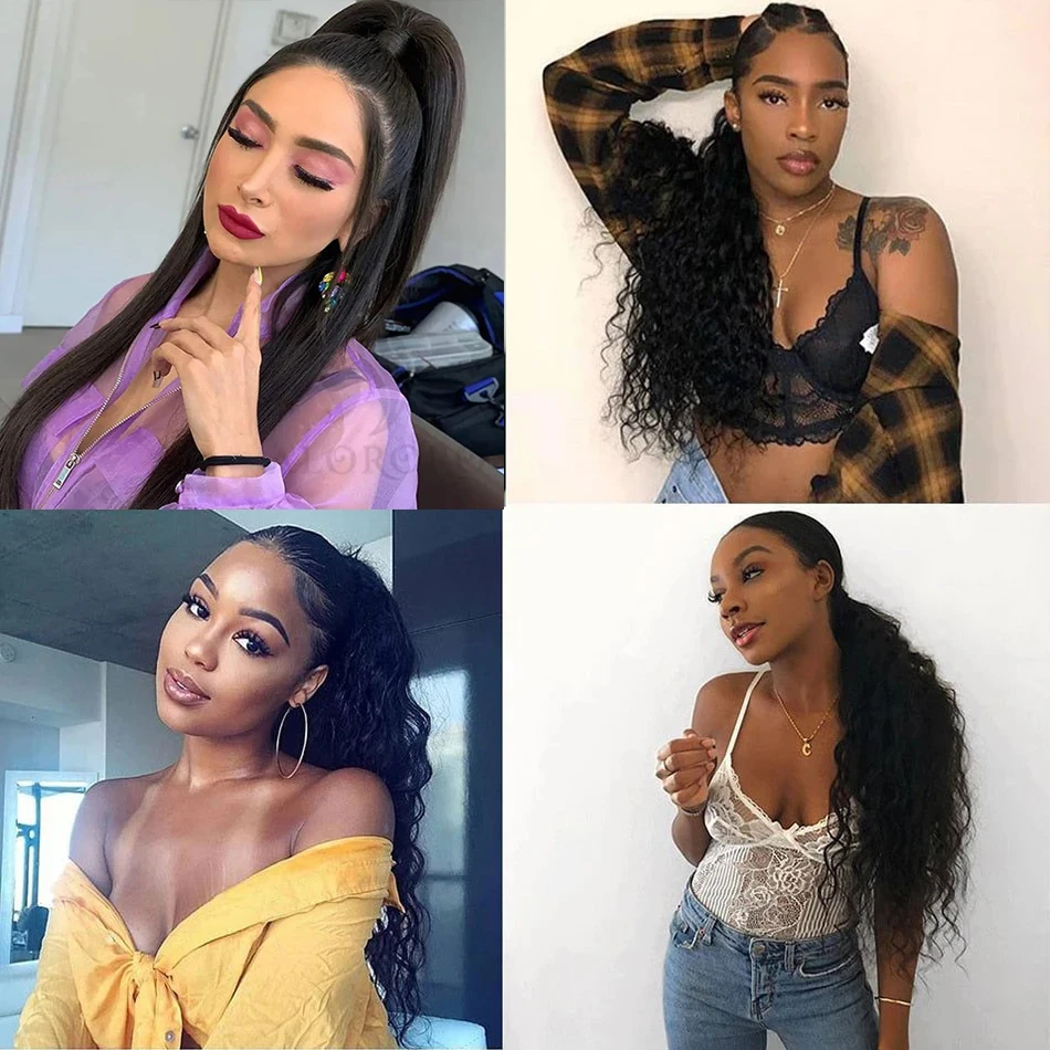 Extensions de queue de cheval Body Wave pour femmes, longue queue de cheval ondulée naturelle, chaîne de proximité, extensions de cheveux à clipser, faux cheveux noirs