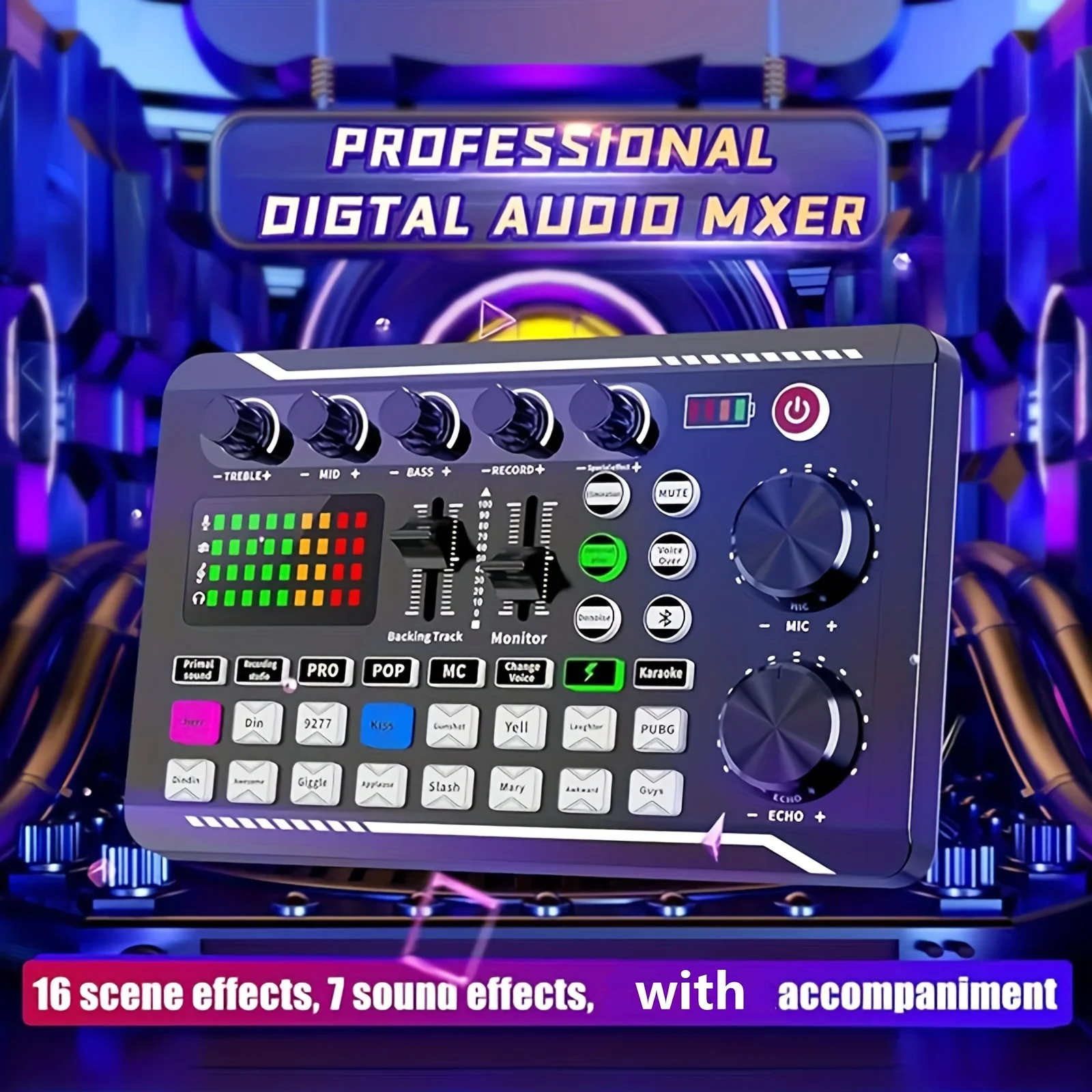 Professional Audio Mixer, Audio Interface Podcast Equipment Caster-All In One With DJ Mixer Effects And Voice Change for living