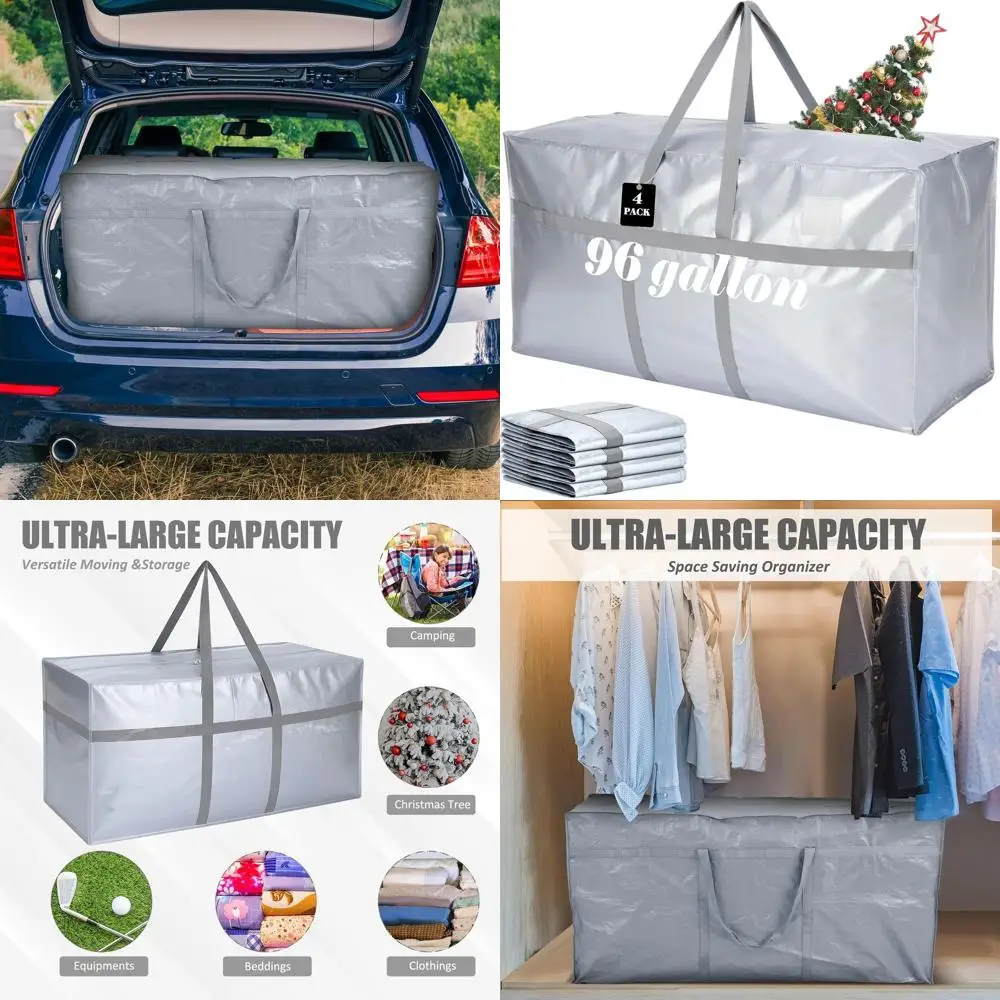 

Large Heavy-Duty 96 Gallon Moving Bags with Zipper and Handles, Foldable Christmas Tree Storage Totes for Trees 4-12 ft (Silver)