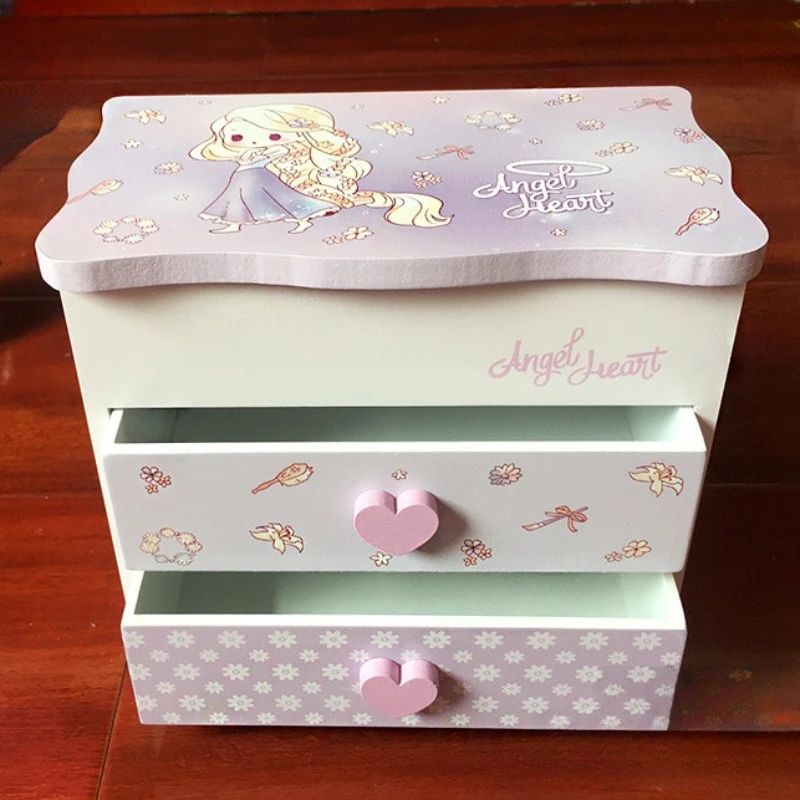 Cartoon Cute Xyloid Double-deck Drawer Jewelry Storage Box Children's Hair Card Storage Multifunction Desktop Organizer Box