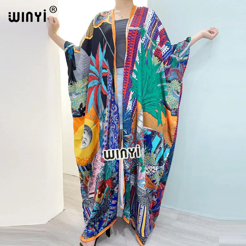 

Middle East Summer Women Cardigan new fashion robe superior quality Boho Maxi abaya Holiday Batwing Sleeve Silk Robe