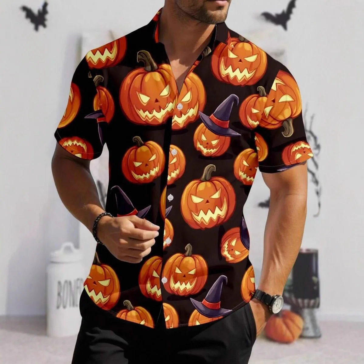 

Мужской повседневный костюм на Хэллоуин с принтом ort Sve irt, праздничный костюм тыквы, топ, молодежный эластичный тканевый светильник Maturi Sle