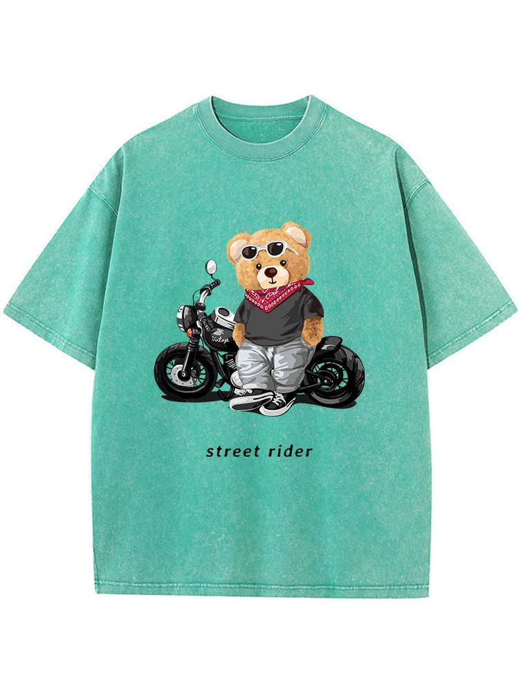 Cool Little Bear Funny Printing Female Washed T Shirts Hip Hop Breathable T-Shirt Street Summer Clothes Fashion Distressed Tops