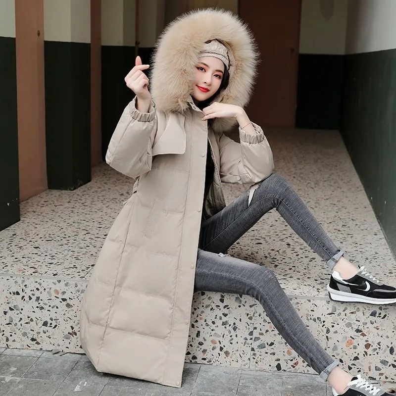 2023 New Women Down Cotton Coat Winter Jacket Female Long Large Size Parkas Slimming Hooded Outwear Thicken Fur Collar Overcoat