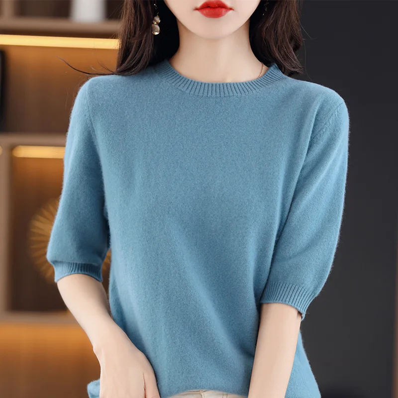 ربيع الخريف فضفاضة المرأة محبوك ort Sve جولة Ne Base irt التخسيس اللون تنوعا رقيقة سترة #3