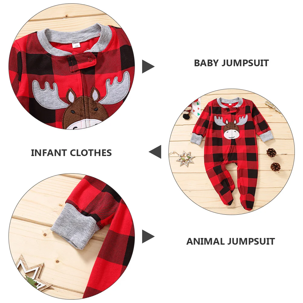 

Baby Crawl Clothes Long Sleeve Long Pants Christmas Print Cotton Jumpsuit For Winter Warmth Sleeping Wear Party Outfit