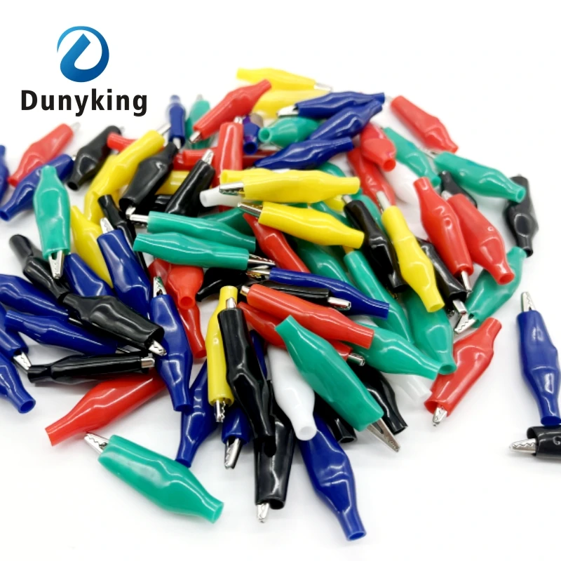 20 Pcs Crocodile type Clip 28MM Black Red Blue Black Yellow Soft Plastic Coated Testing Probe Mini Alligator Test Clips