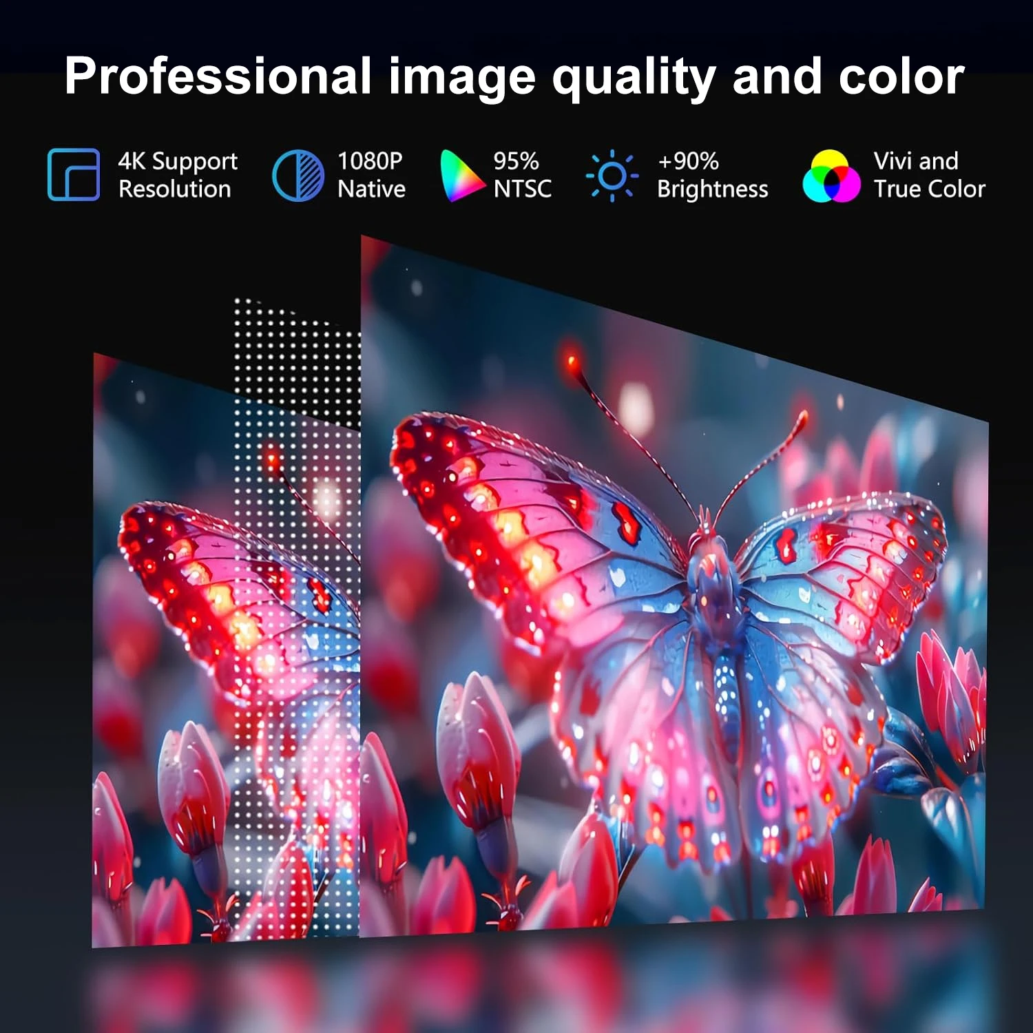 **4K Touchscreen Projector** – Dual Display, Portable, Gaming & Karaoke, HDMI/USB, Wireless BT/WiFi, Home Cinema Experience