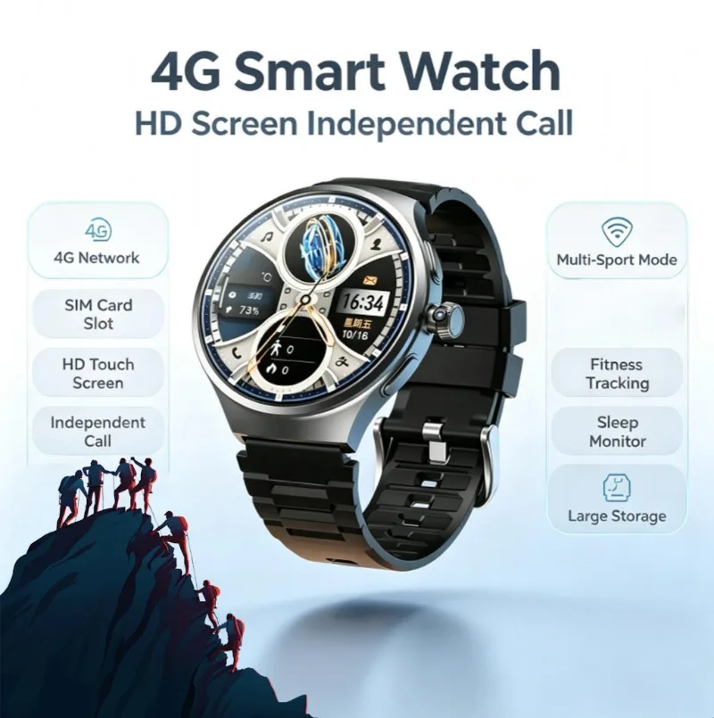 Men Women 4G Android Smart Watch SIM WiFi Independent Call Touch Screen Outdoor Sports Fitness Wristwatch