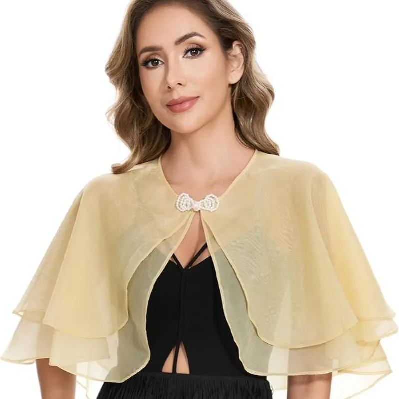Elegant Sheer Chiffon Shrug Sunscreen Shawl For Women Cape Bolero Silk Scarf Thin Evening Cover Up For Wedding Party Prom Dress