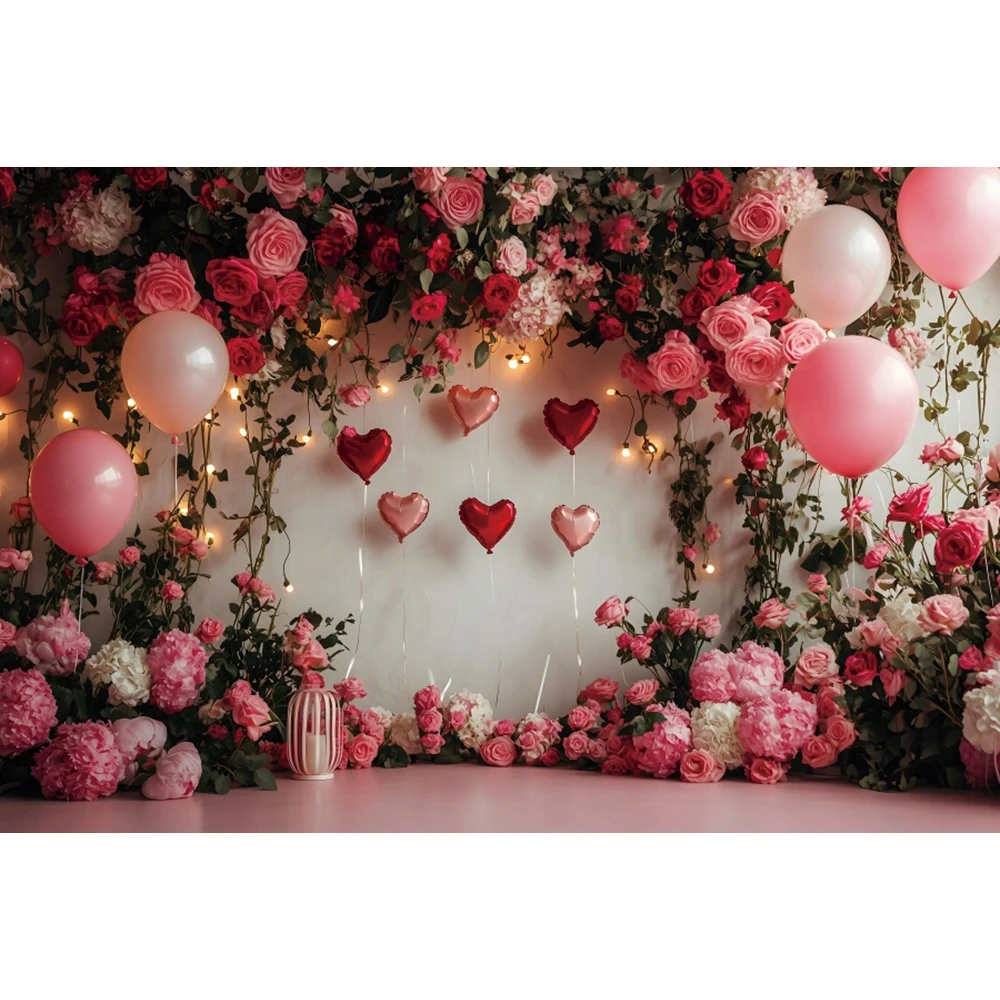 Valentine's Day Backdrop February 14 Romantic Valentine Flower Love Heart Balloon Wedding Bride Shower Photography Background