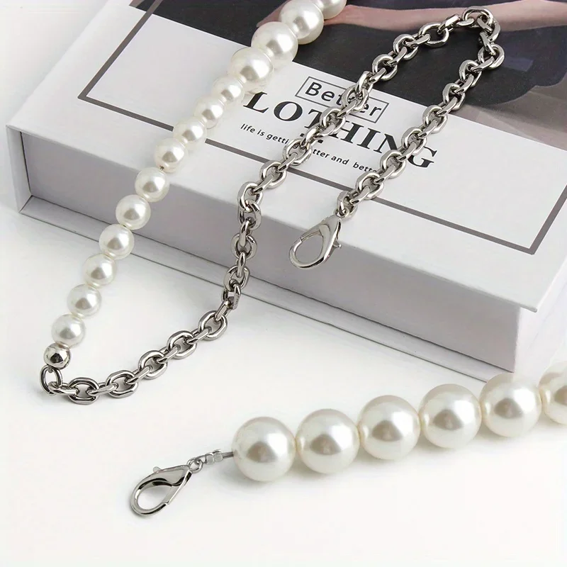 1PC 32cm/120cm Crossbody Bag with Buckle Hook Pearl Chain Strap Beaded Handbag Handle Chain Strap Spring Buckle Jewelry