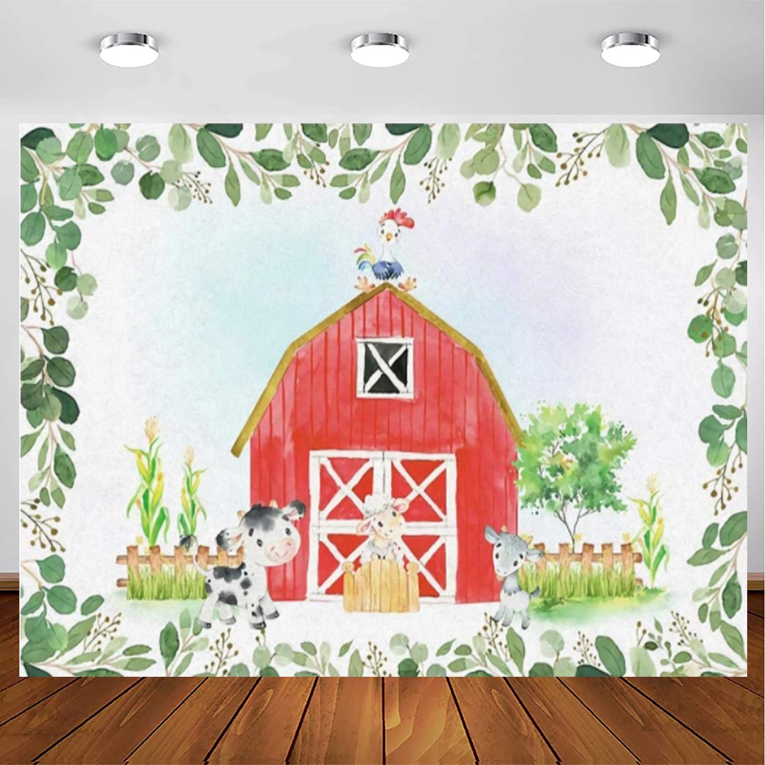 

Cartoon Farm Photography Backdrop Red Barn Windmill Animals Barnyard House Kids Birthday Party Background Baby Shower Newborn