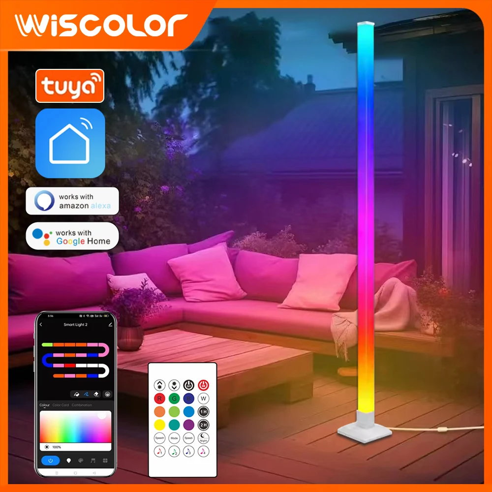 

Напольный светильник TUYA RGB, современный угловой светодиодный светильник с синхронизацией музыки, поддержка Alexa и Google Home, лампа для декора гостиной, освещение для интерьера.