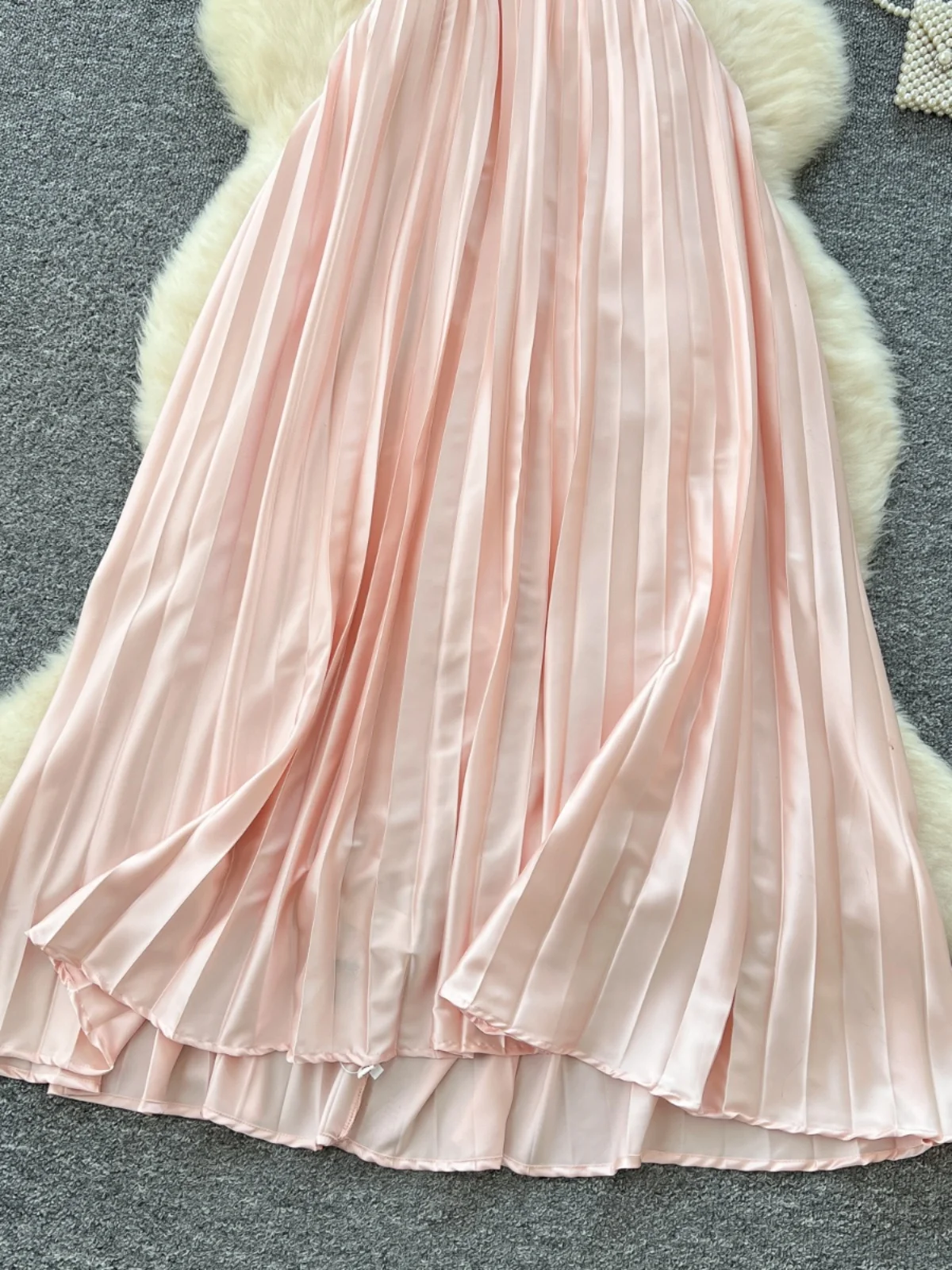 Ele Sexy Hollow out Waist Hanging Ne Svel Belted Satin Long Dr Women's Commute Korean Sle A-Line Skirt