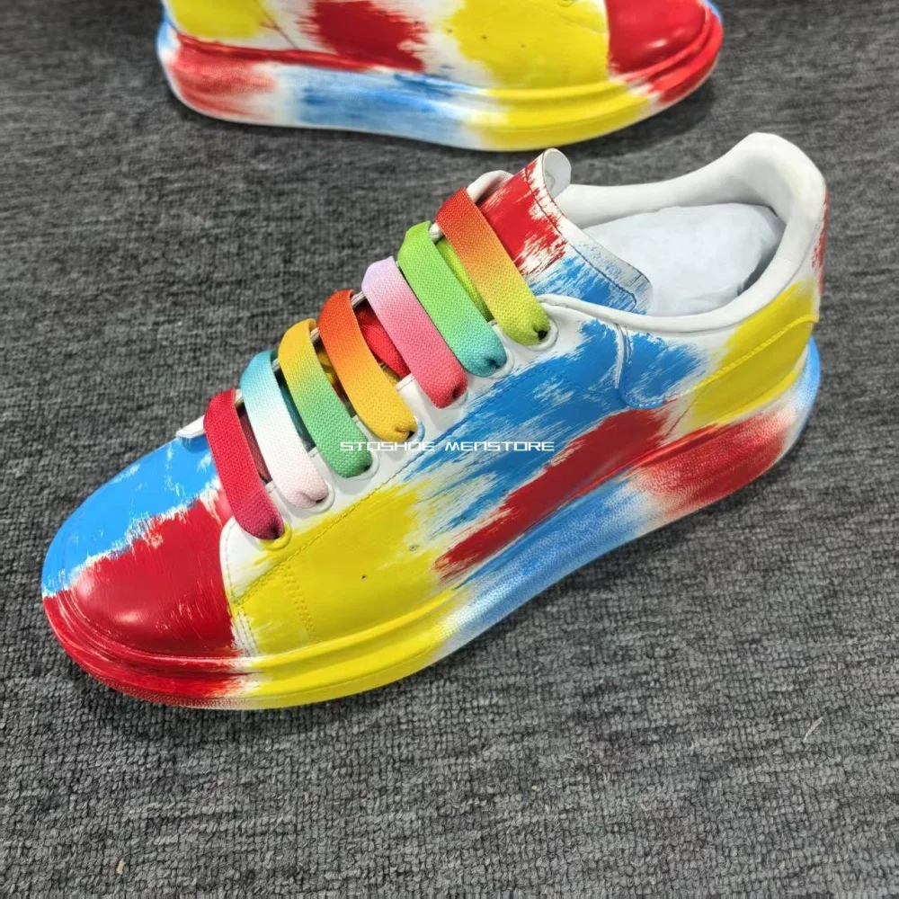 

Rainbow Colorful Casual Sports Shoes for Men and Women Lace Up Sneakers Shoes Handmade High Quality Luxury Brand Design