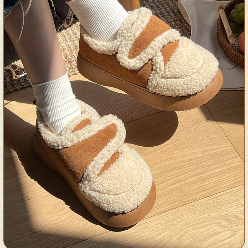 Warrior Girls Slides For Woman Thick Sole Home Indoor Outside Winter Home Warm Fluffy Slippers Fur Cotton Shoes Ladies Coup