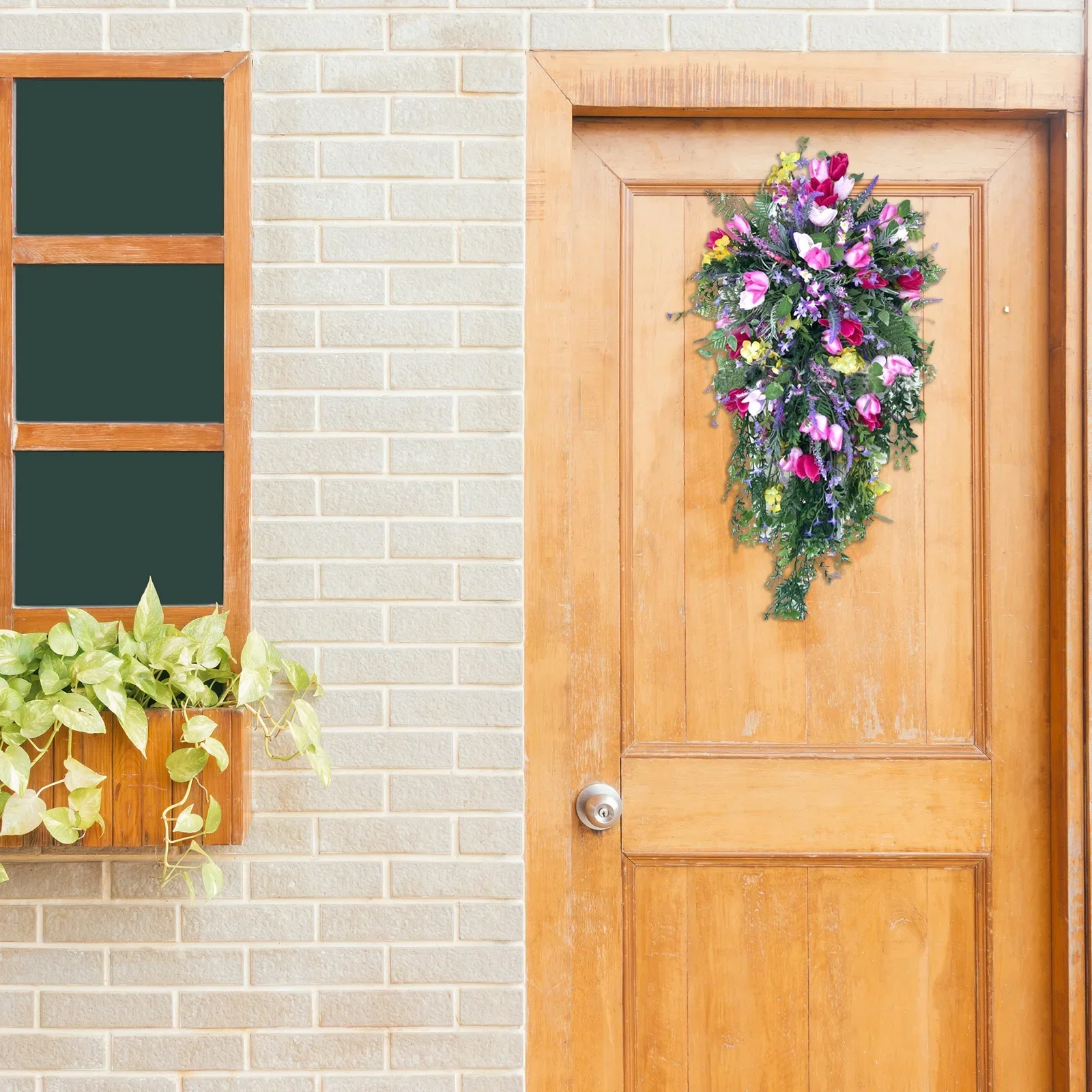 Purple Tulip Wreath Lilac Tulip Hyacinth Hydrangea Colorful Spring Summer Wreath Front Door Hanging Ornaments Home Decor Swag