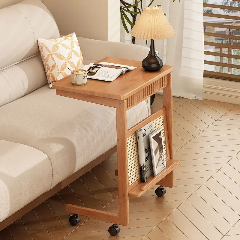 Movable Side Table Rack for Robot Vacuum Top Placement Living Room Accent Stand TV Side Storage Cabinet Mobile Home Organizer