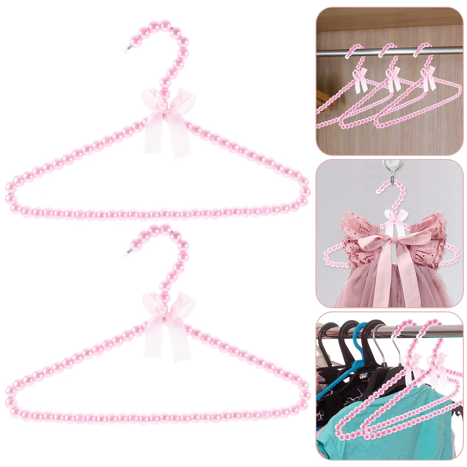 

2pcs Mini For Baby Clothes Pearl Small Kids Closet Organizer Toddler Non-Slip Clothing Storage Youth Hangers Pink Pant Hangers