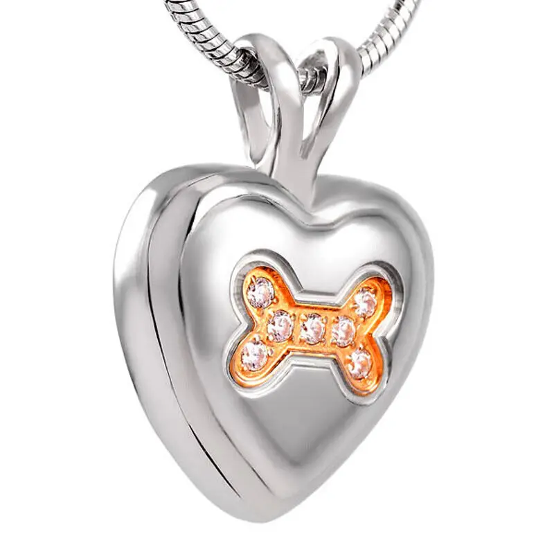 Heart With Bone Cremation Urns Pendant For Pet Dog Cat Ashes Locket Memorial Keepsake Urn Necklace Jewelry