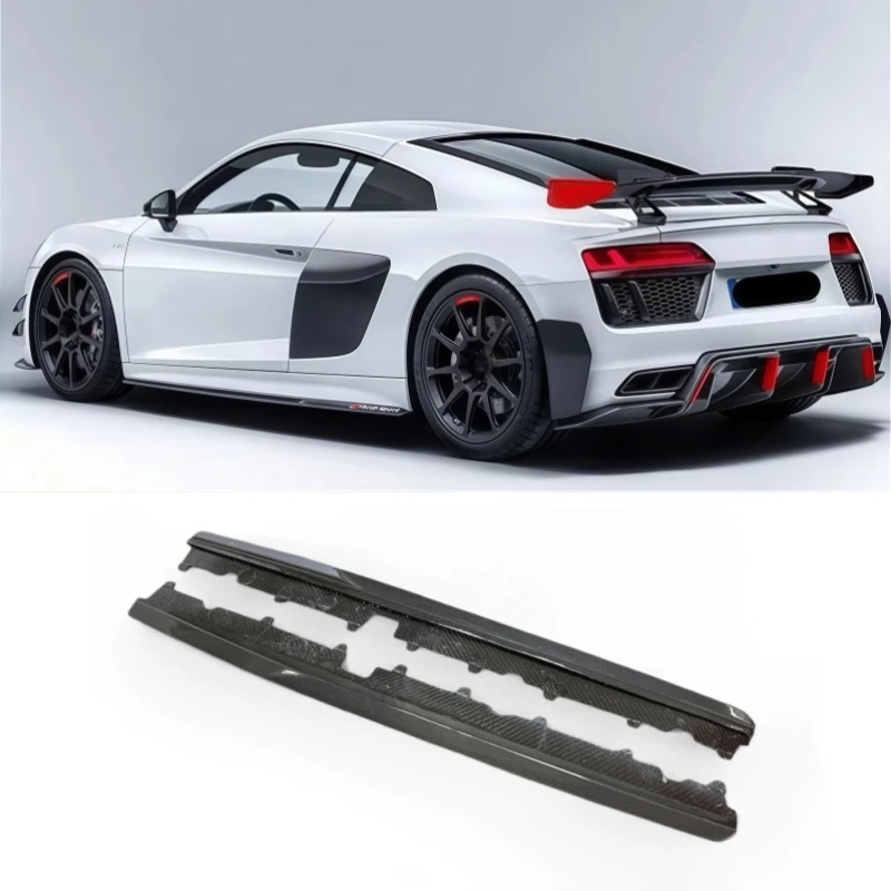 Para Audi R8 2016 2017 2018 2019 2020 2021 2022 2023 Kit de carrocería de fibra de carbono real con faldones laterales y alerón, y kit de carrocería con splitter modificado