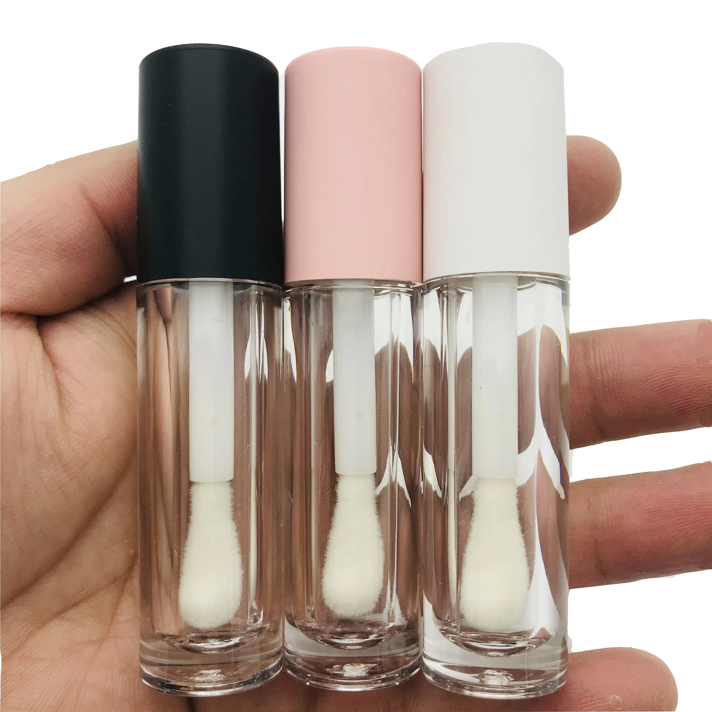 Botol Lip Gloss Bening, 5ml sikat besar tabung lipstik bening plastik Makeup Pink putih wadah kemasan Balsem Bibir