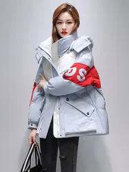 Winter Women Down Jacket Hooded Thickened Warm Outdoor Windproof Windbreaker White Duck Down Outerwear Big Pockets Streetwear