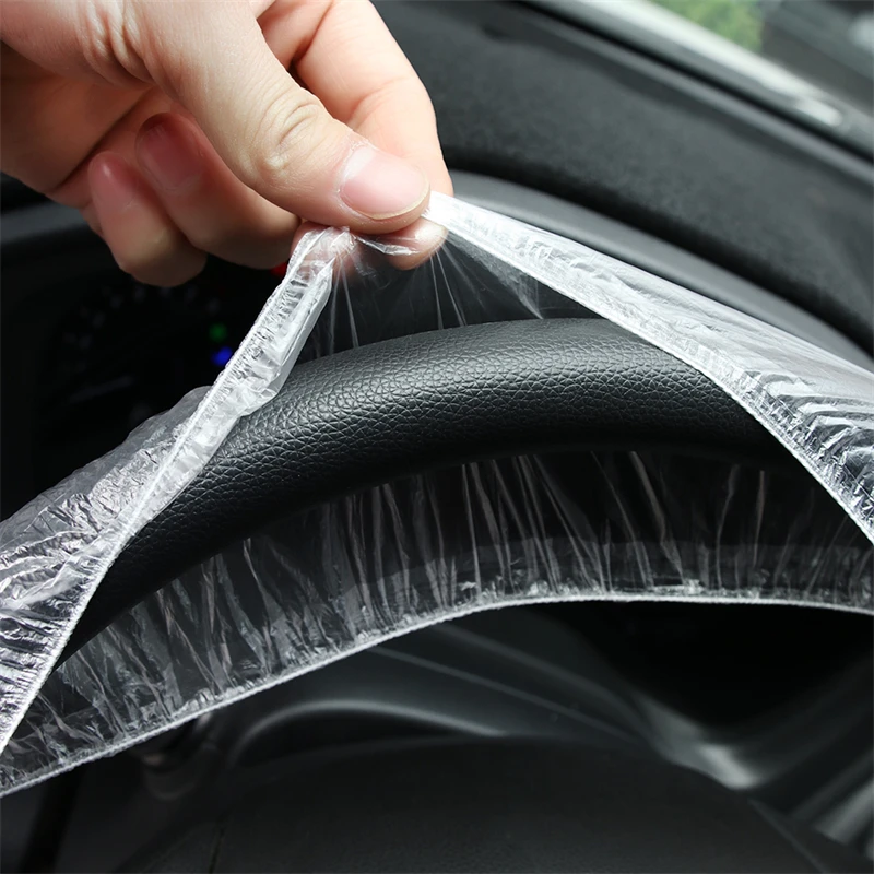 100Pcs Universal Disposable Steering Wheel Covers Elastic Plastic Anti-dust 100pcs Disposable Car Seat Covers 100Pcs Lever Cover