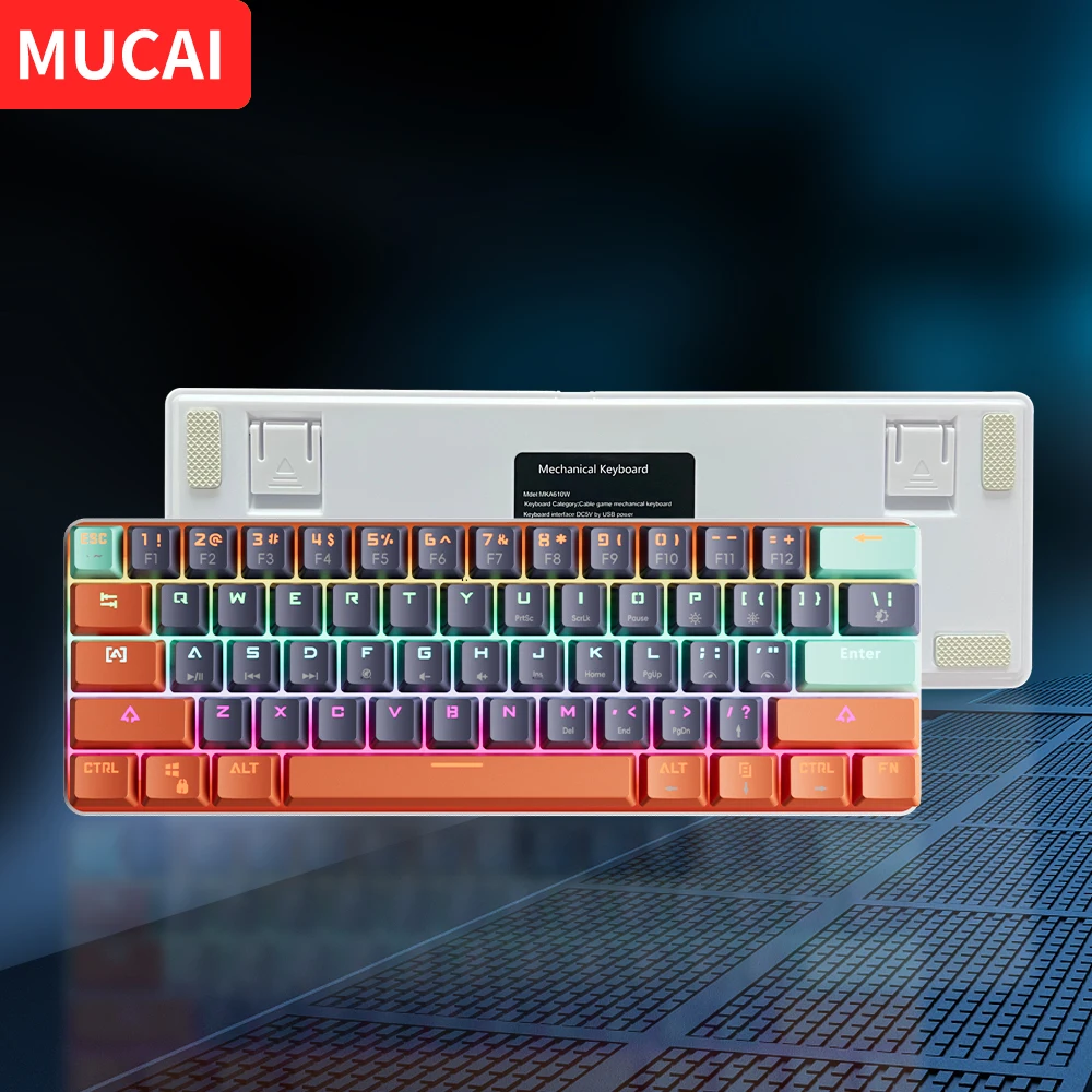 

MUCAI MKA610 Мини-механическая игровая клавиатура, 61 клавиша с красными переключателями, USB-проводное соединение, съемный кабель для ПК, ноутбука