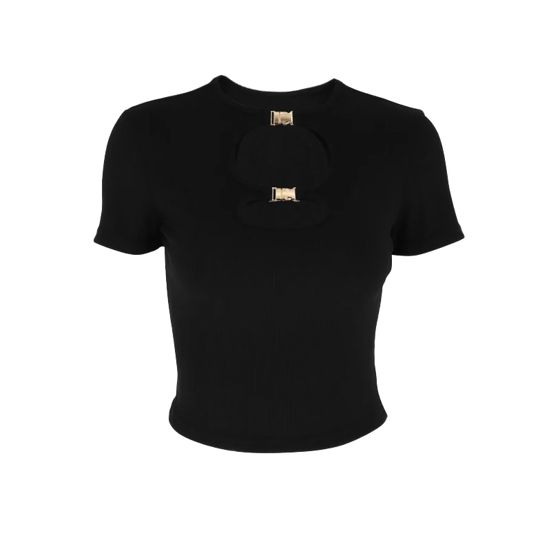 섹시한 홀로우 아웃 티셔츠 여성 여름 신상 블랙 반팔 티셔츠 탑 패션 O넥 스트리트웨어 캐주얼 슬림 엘레강트 레이디 티