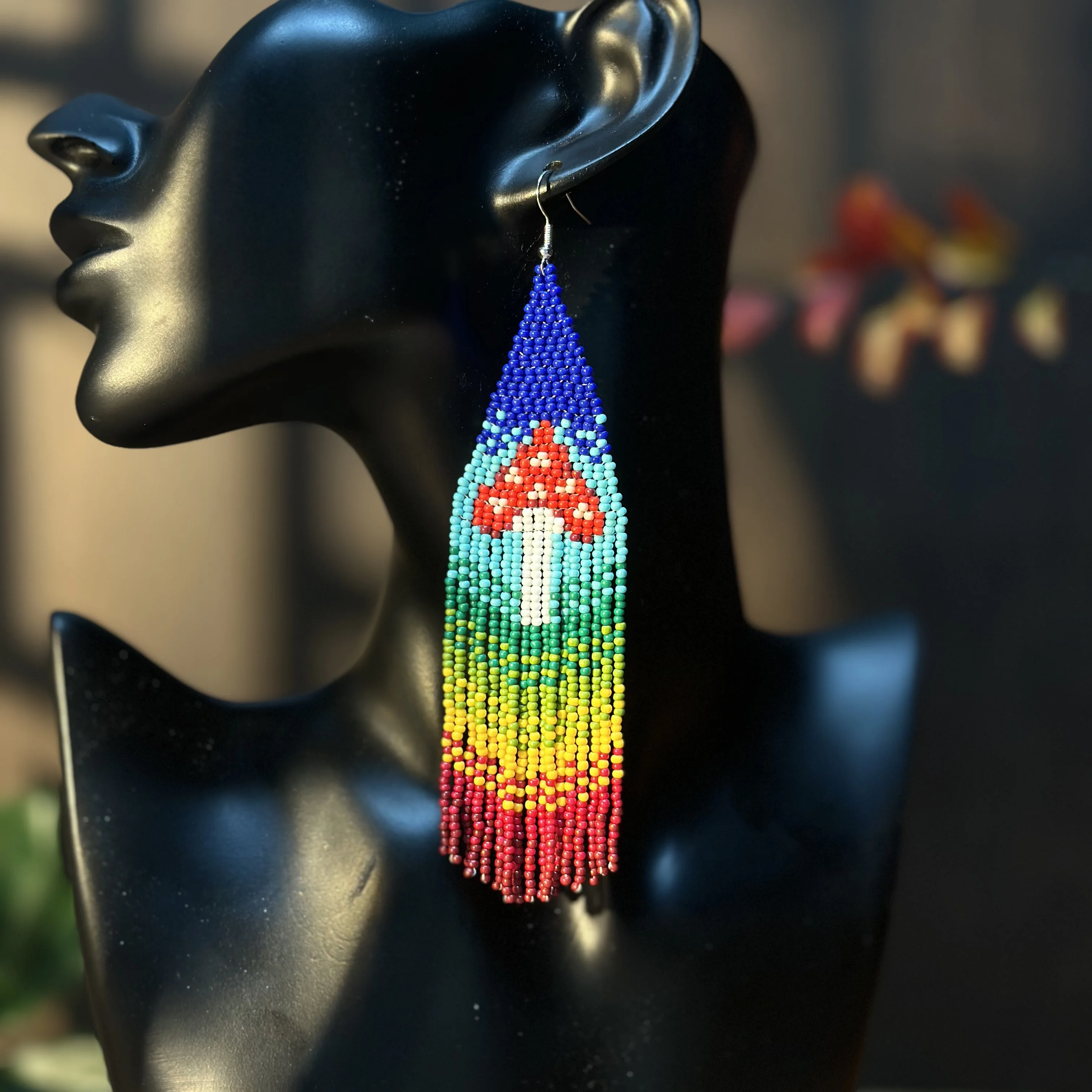Bohemian style color mushroom extra long tassel earrings Christmas decorations Christmas gifts Valentine\'s Day gifts
