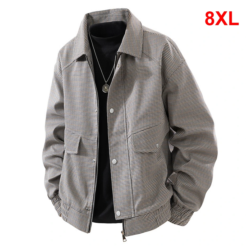 

Vintage Plaid Jackets Men Plus Size 8XL Cargo Jackets Male Fashion Casual