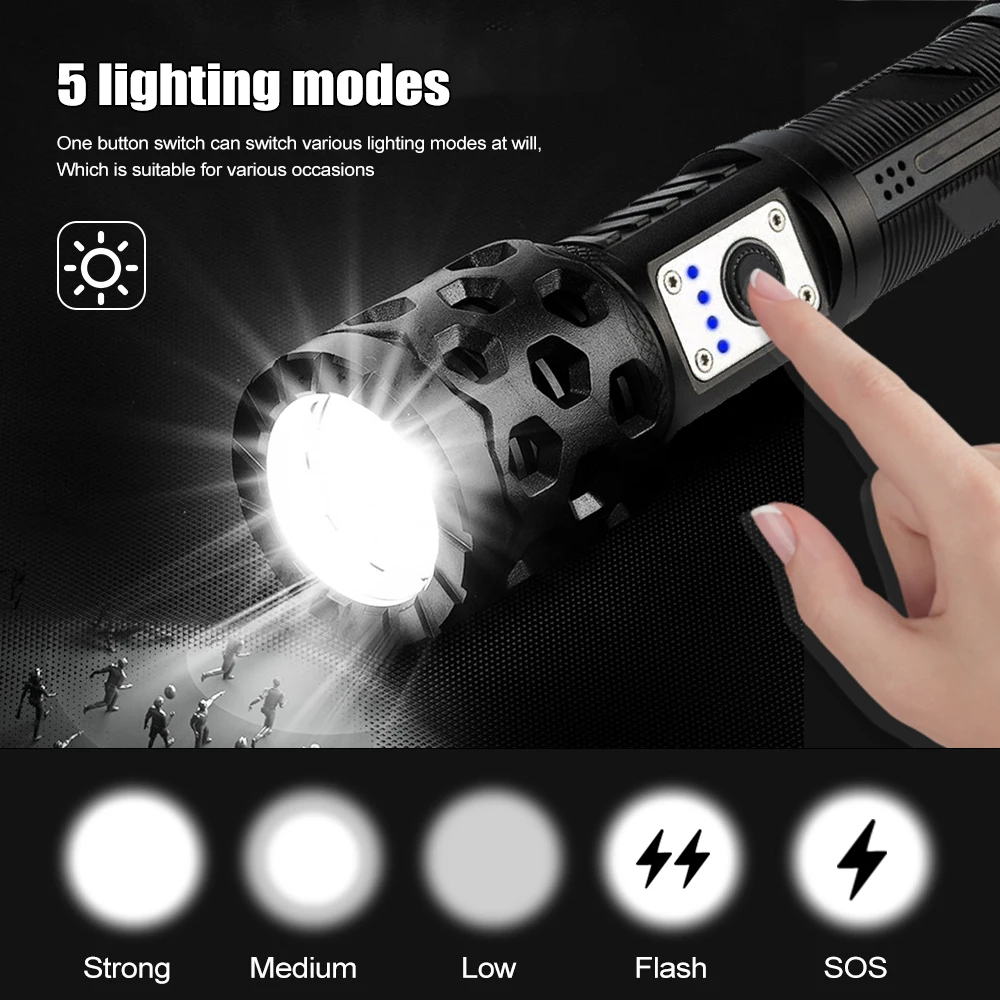 LED Torch Rechargeable Super Bright Xhp160 LED Flashlight Powerful Military Flashlight 16core USB Recharg Flashlight Torch