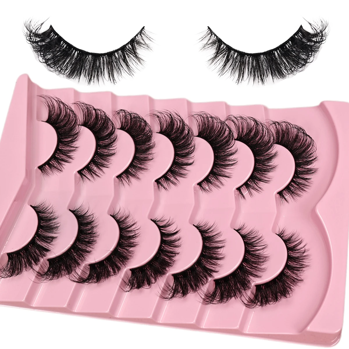 Flauschige Fox-Eye-Streifen-Wimpern, 7 Paar, Kunstnerz-Wimpern, 3D, dick, natürlich, dramatisch, wiederverwendbar, Augen-Make-up – Detail 2