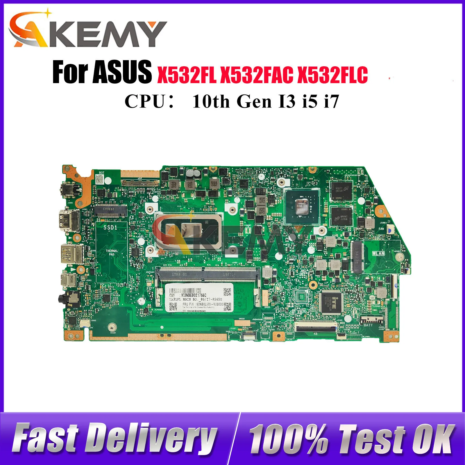 

X532FL Материнская плата для ноутбука ASUS K531F X532FLC V532F K532F S531F X532FAC S5500F S532F V531F X532F Материнская плата 10-го поколения I3 i5 i7