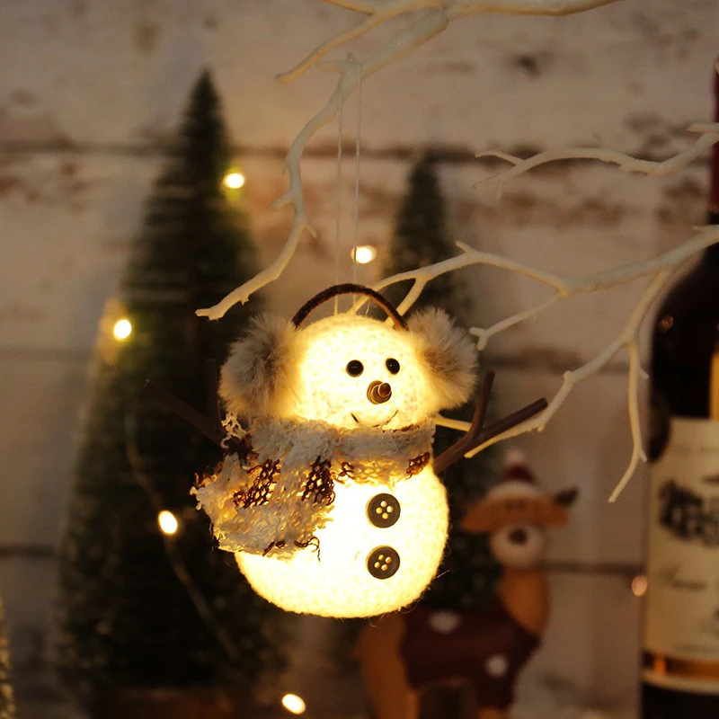 Christma Snowman Ornament with Built-in Light Plush Snowman Doll Night Light Table Decoration Set Battery Christmas Gift