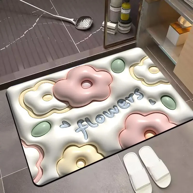 VIKAMA Cartoon Cute Stereoscopic Vision Bathroom Mat, Non Slip Absorbent Quick Drying Bath Mat for Bathroom Shower Room