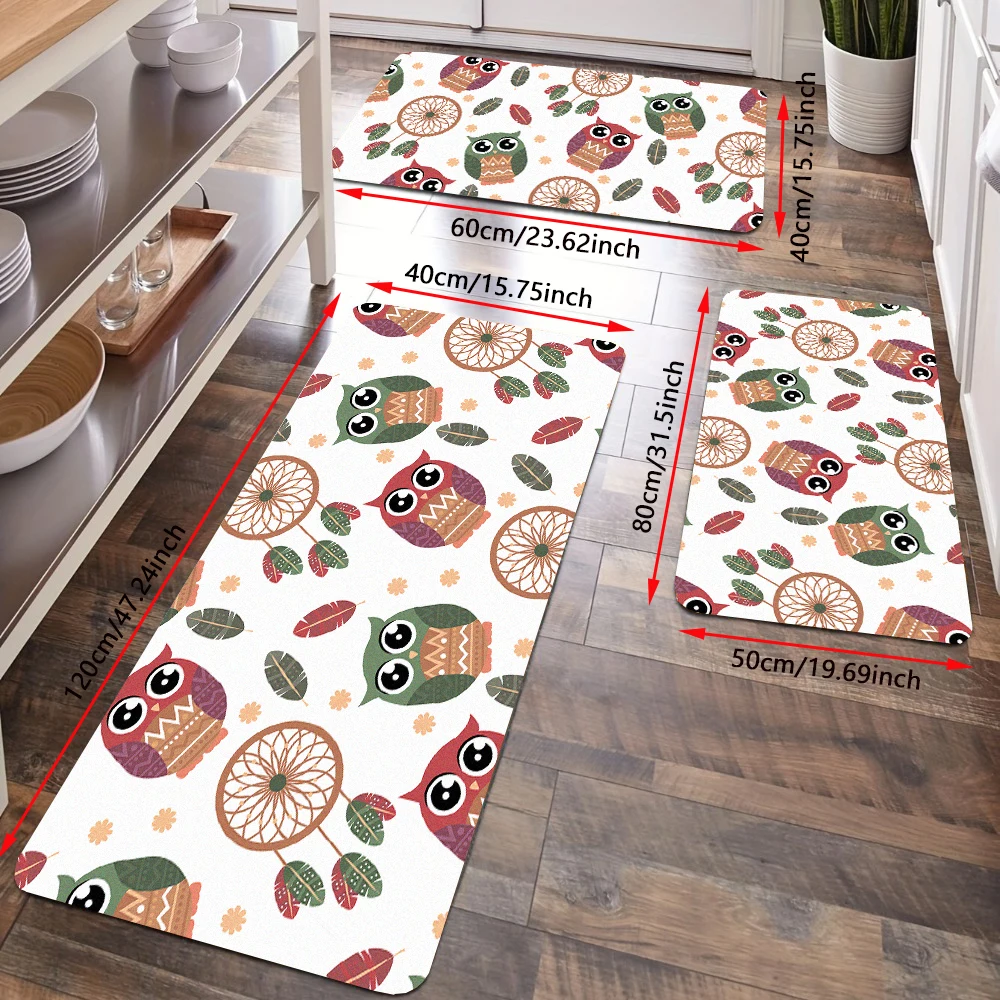 Bohemia Dreamcatcher Kitchen Floor Rug Set Feather Cute Owl Home Entrance Doormat Flannel Non-Slip Bath Mat Living Room Carpet