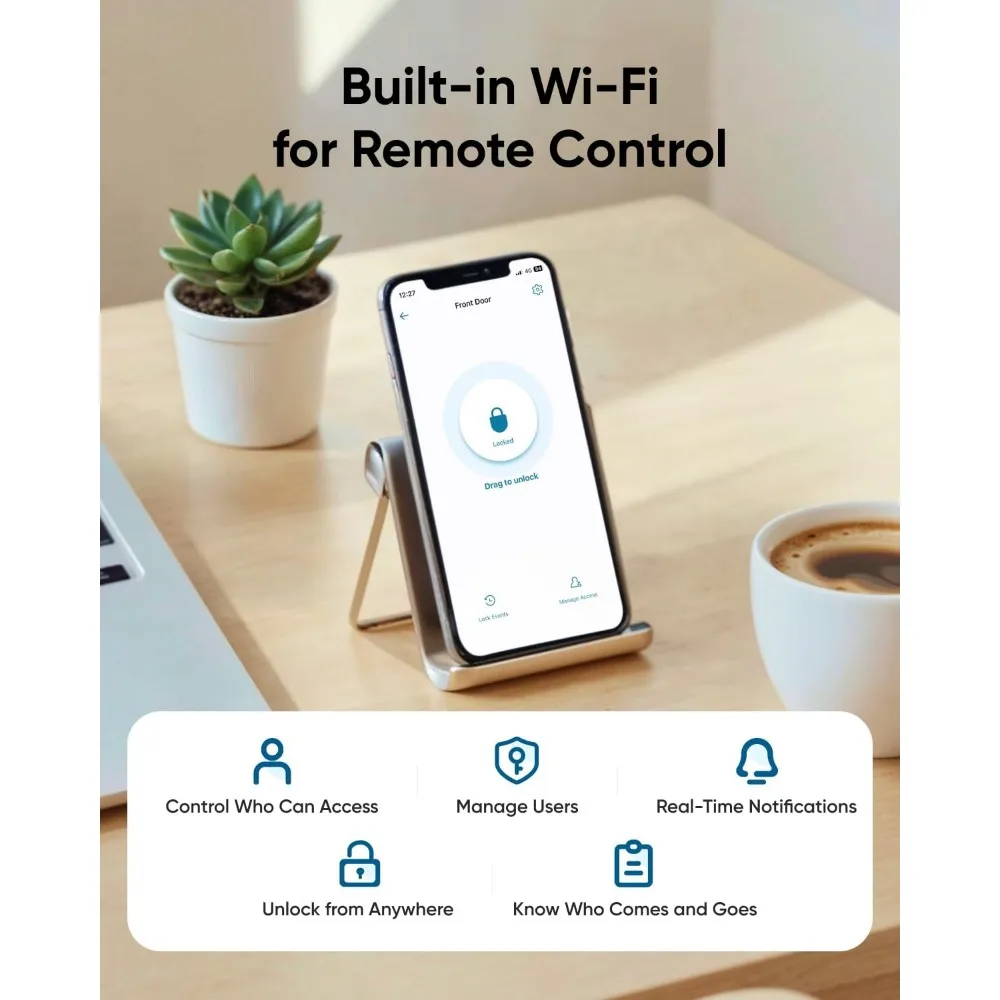 Inteligentny zamek eufy Smart Lock C33, zamek do drzwi z klawiaturą i klamką, drzwiczki z czytnikiem odcisków palców, bezkluczykowy zamek do drzwi wejściowych i sypialni, E